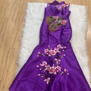 Long purple sleeves less dress